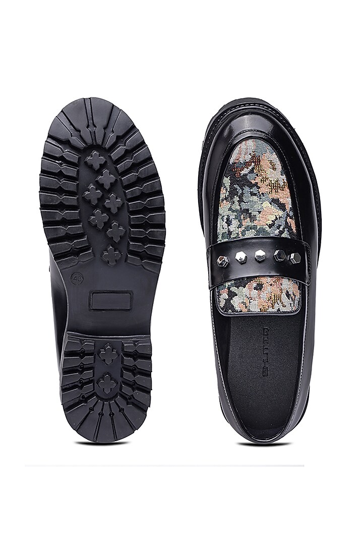 Black Leather Slip-Ons Shoes by SHUTIQ at Pernia's Pop Up Shop