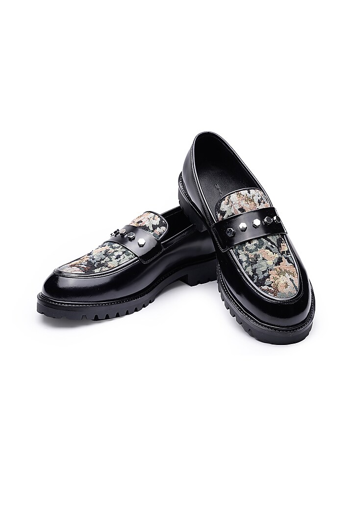 Black Leather Slip-Ons Shoes by SHUTIQ at Pernia's Pop Up Shop
