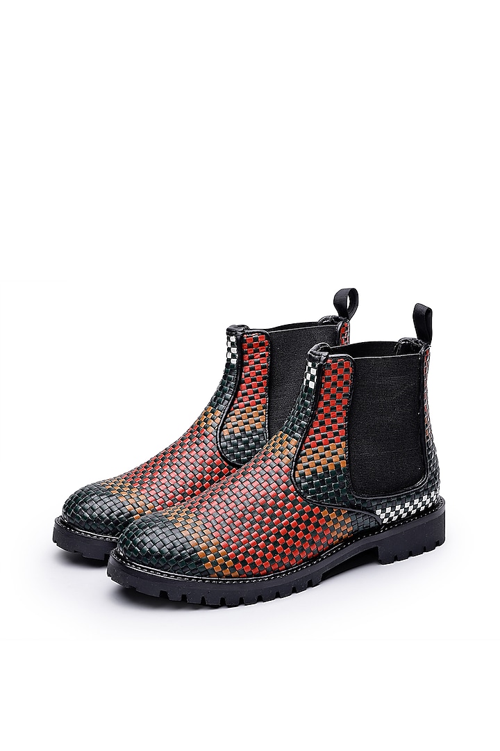 Multi-Colored Leather Printed Boots by SHUTIQ at Pernia's Pop Up Shop