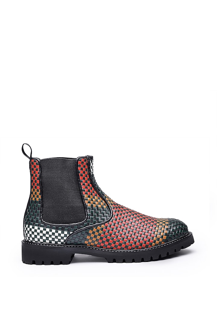 Multi-Colored Leather Printed Boots by SHUTIQ at Pernia's Pop Up Shop