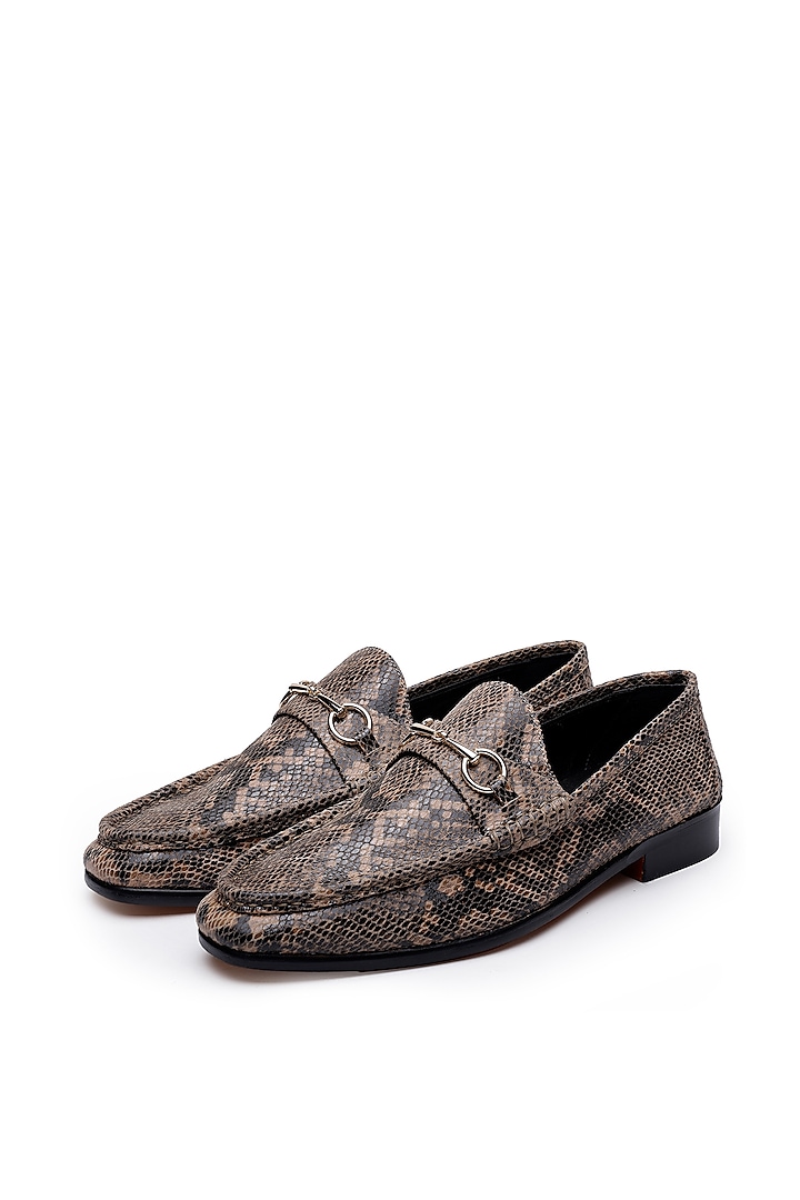 Brown Leather Printed Slip-Ons Shoes by SHUTIQ