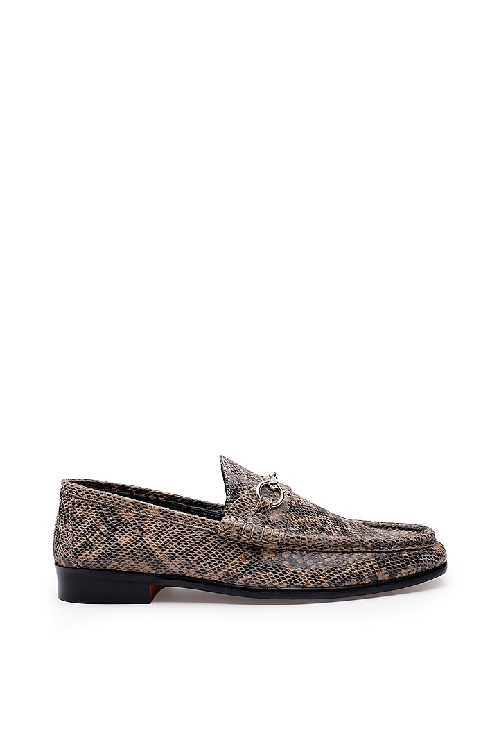 Brown Leather Printed Slip-Ons Shoes by SHUTIQ at Pernia's Pop Up Shop