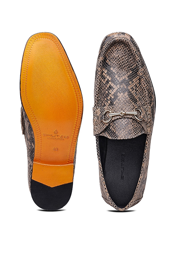 Brown Leather Printed Slip-Ons Shoes by SHUTIQ at Pernia's Pop Up Shop