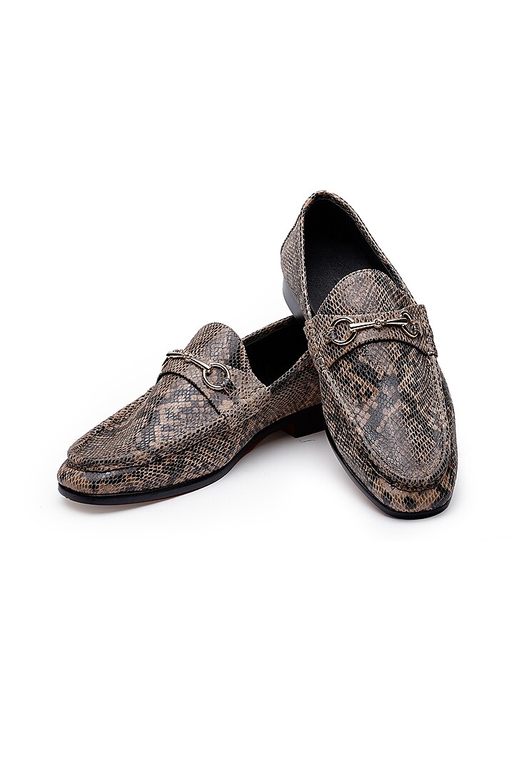 Brown Leather Printed Slip-Ons Shoes by SHUTIQ at Pernia's Pop Up Shop
