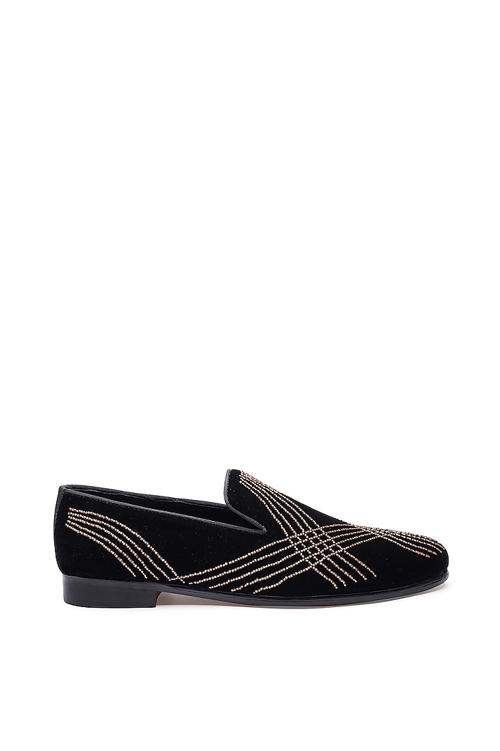 Black Velvet Embroidered Slip-Ons Shoes by SHUTIQ at Pernia's Pop Up Shop