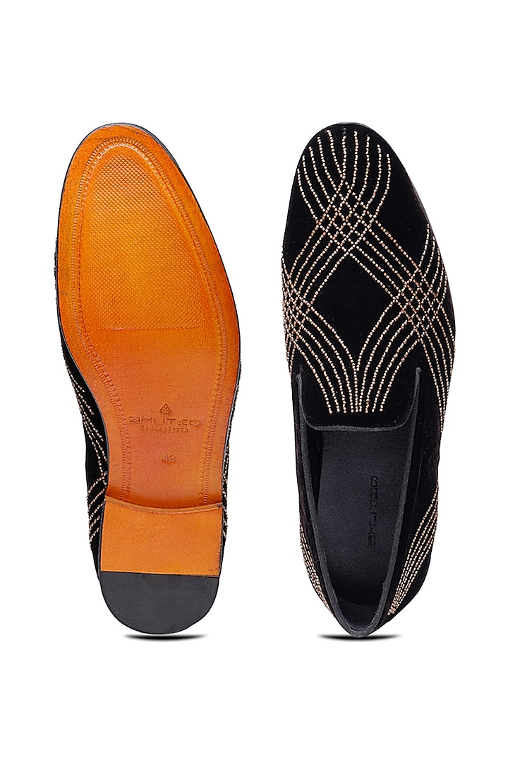 Black Velvet Embroidered Slip-Ons Shoes by SHUTIQ at Pernia's Pop Up Shop