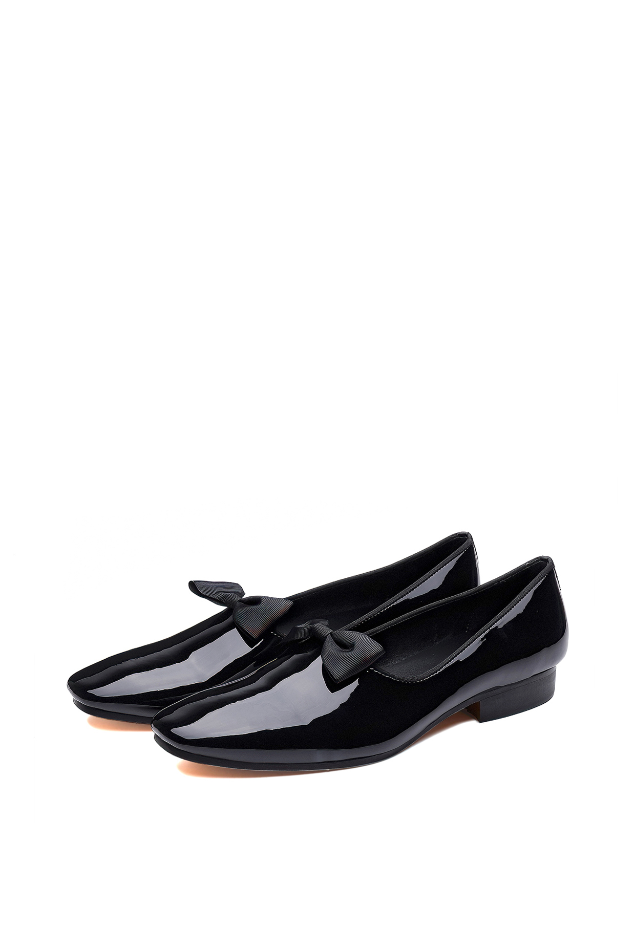 Black Patent Leather Bow Slip-On Shoes by SHUTIQ