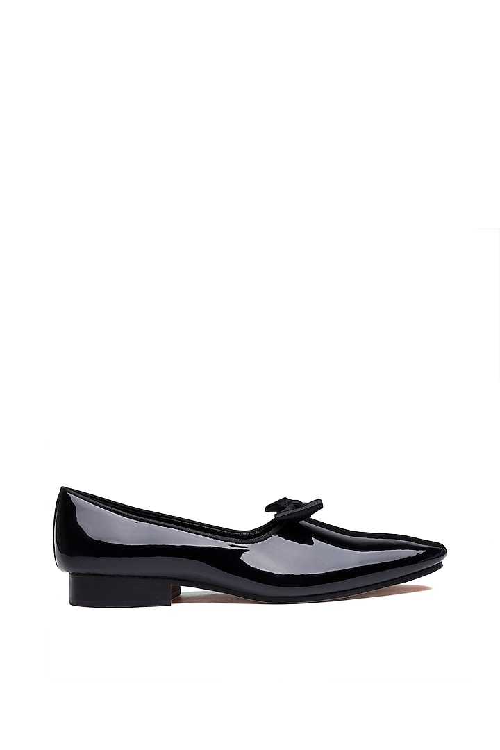 Black Patent Leather Bow Slip-On Shoes by SHUTIQ at Pernia's Pop Up Shop