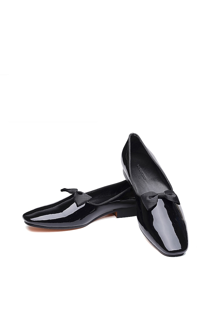 Black Patent Leather Bow Slip-On Shoes by SHUTIQ at Pernia's Pop Up Shop