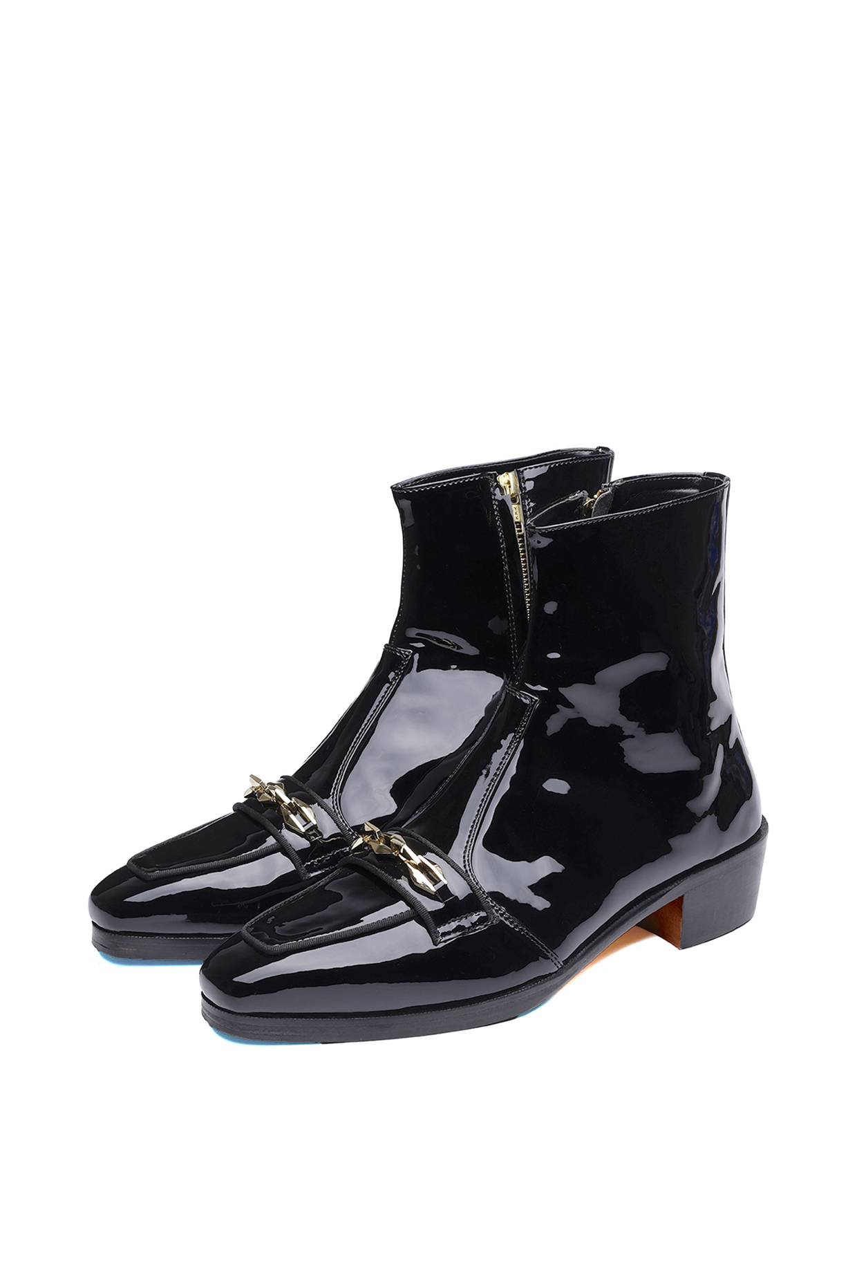 Black Patent Leather Prism Boots by SHUTIQ