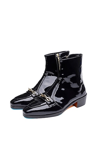 Black Patent Leather Prism Boots by SHUTIQ