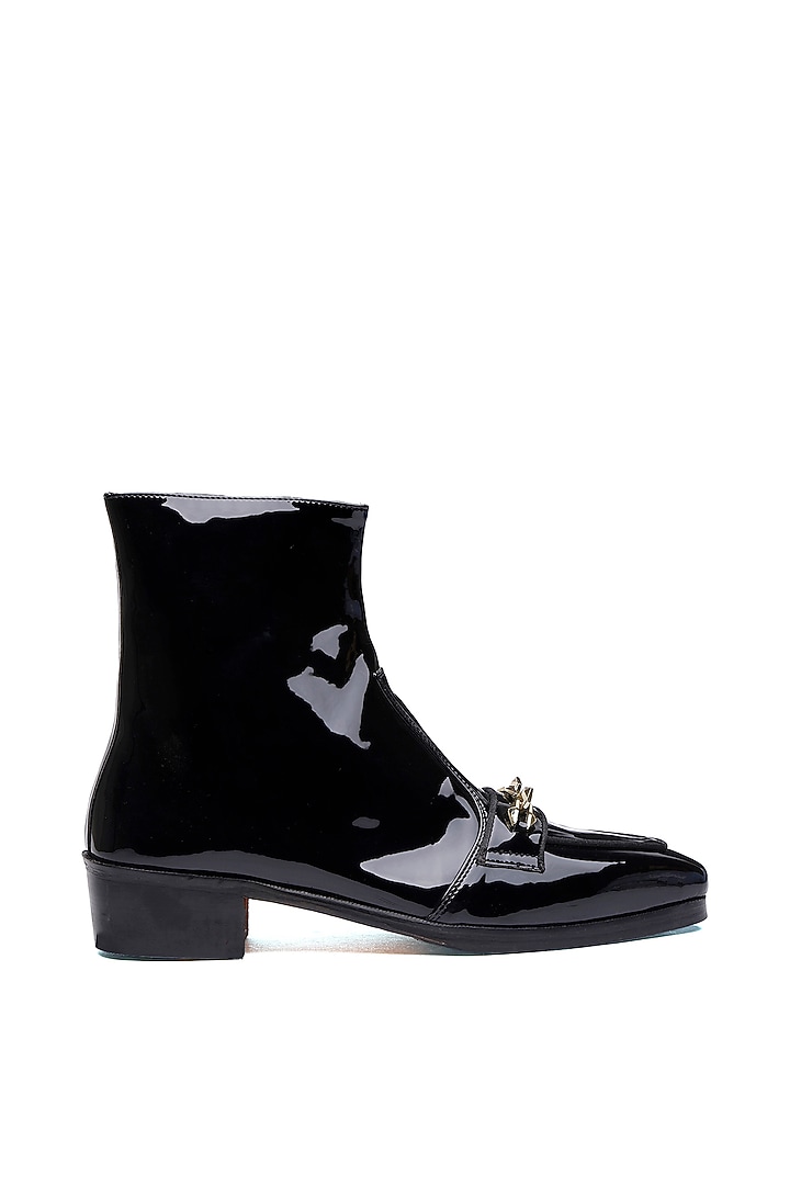 Black Patent Leather Prism Boots by SHUTIQ at Pernia's Pop Up Shop