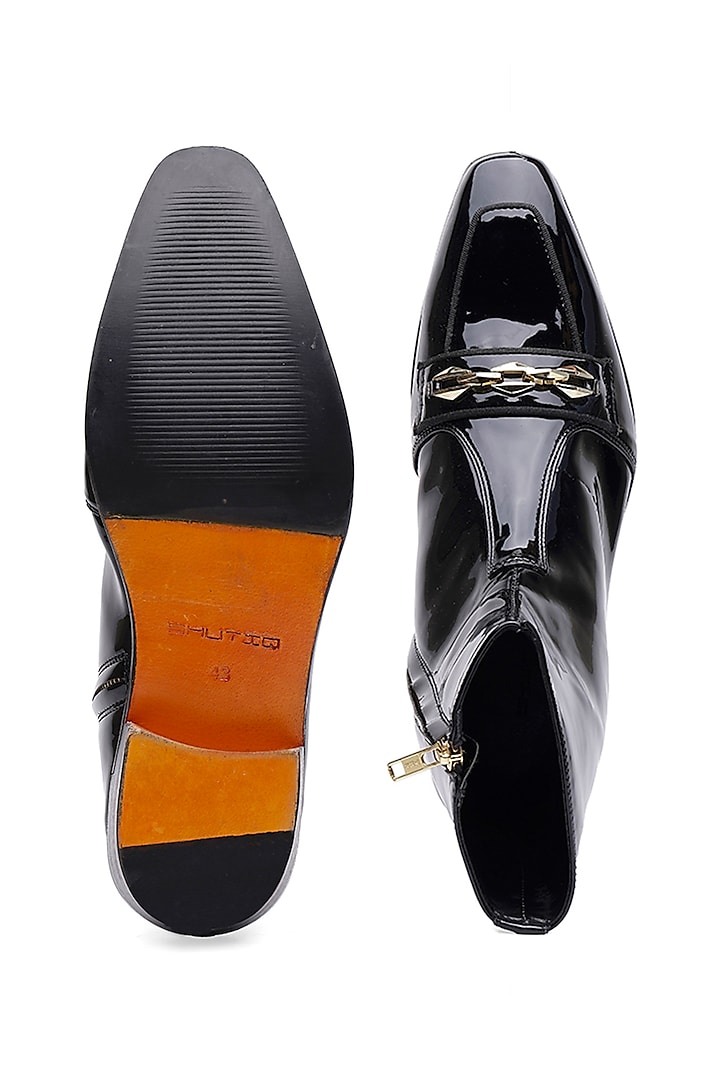 Black Patent Leather Prism Boots by SHUTIQ at Pernia's Pop Up Shop