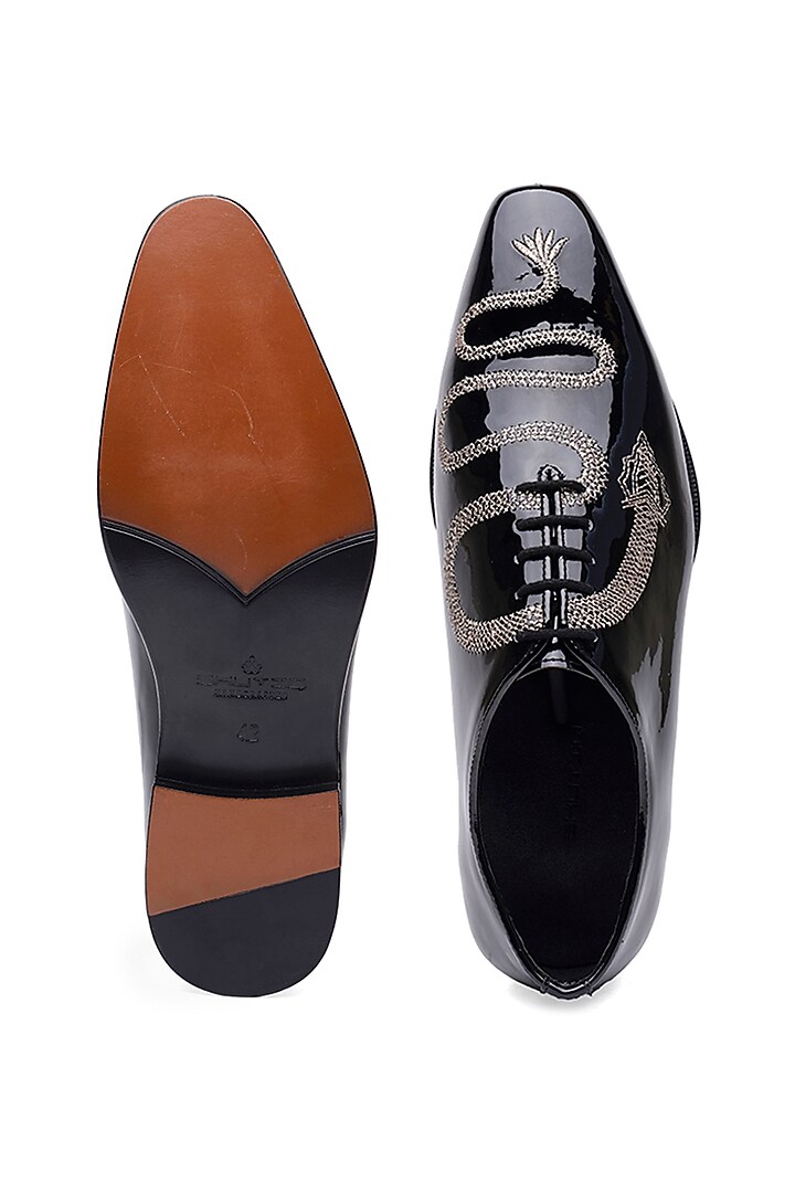 Black Patent Leather Dragon Stitch Lace-Up Shoes by SHUTIQ at Pernia's Pop Up Shop