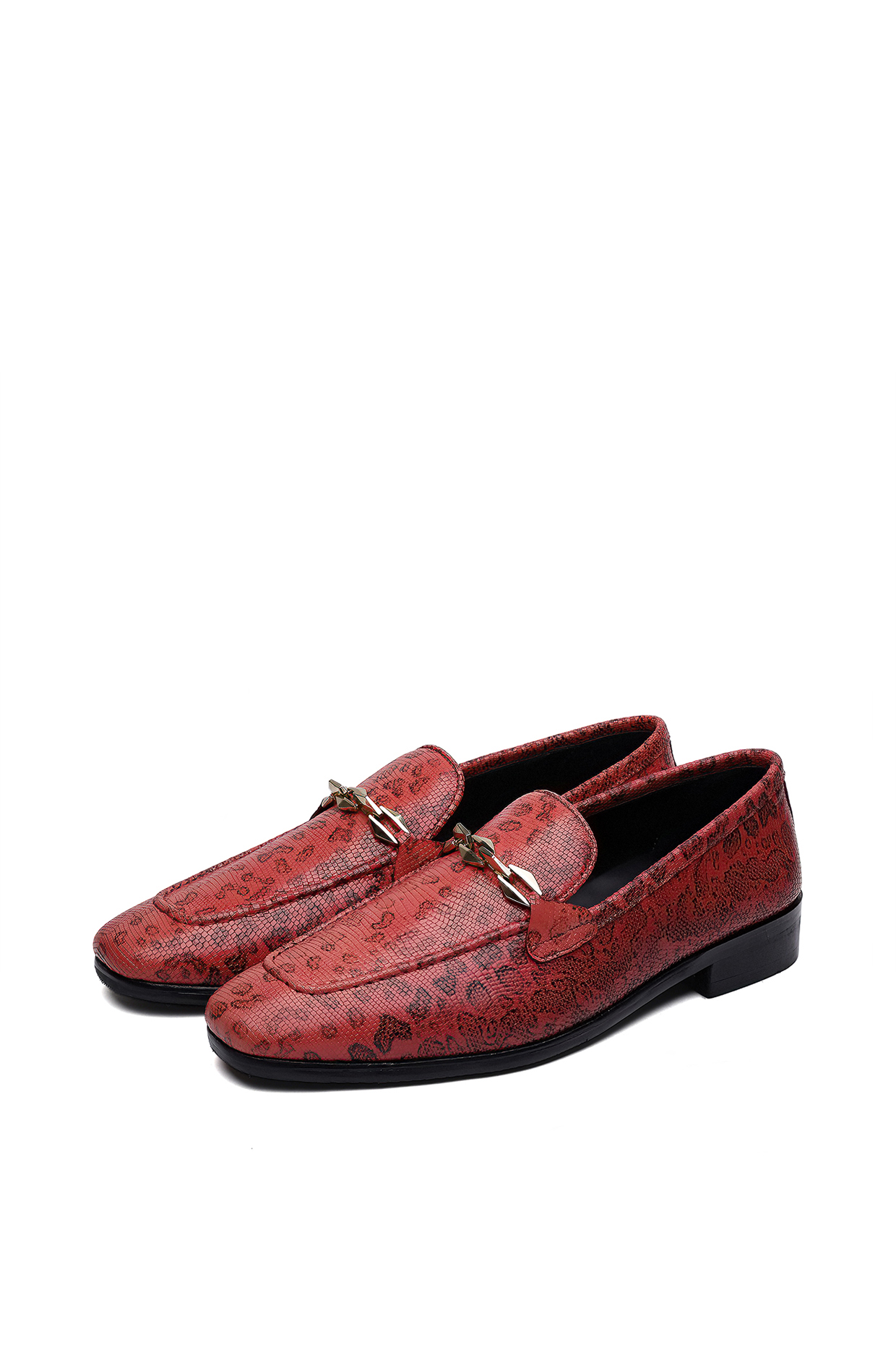 Burgundy Leather Leopard Printed Slip-On Shoes by SHUTIQ
