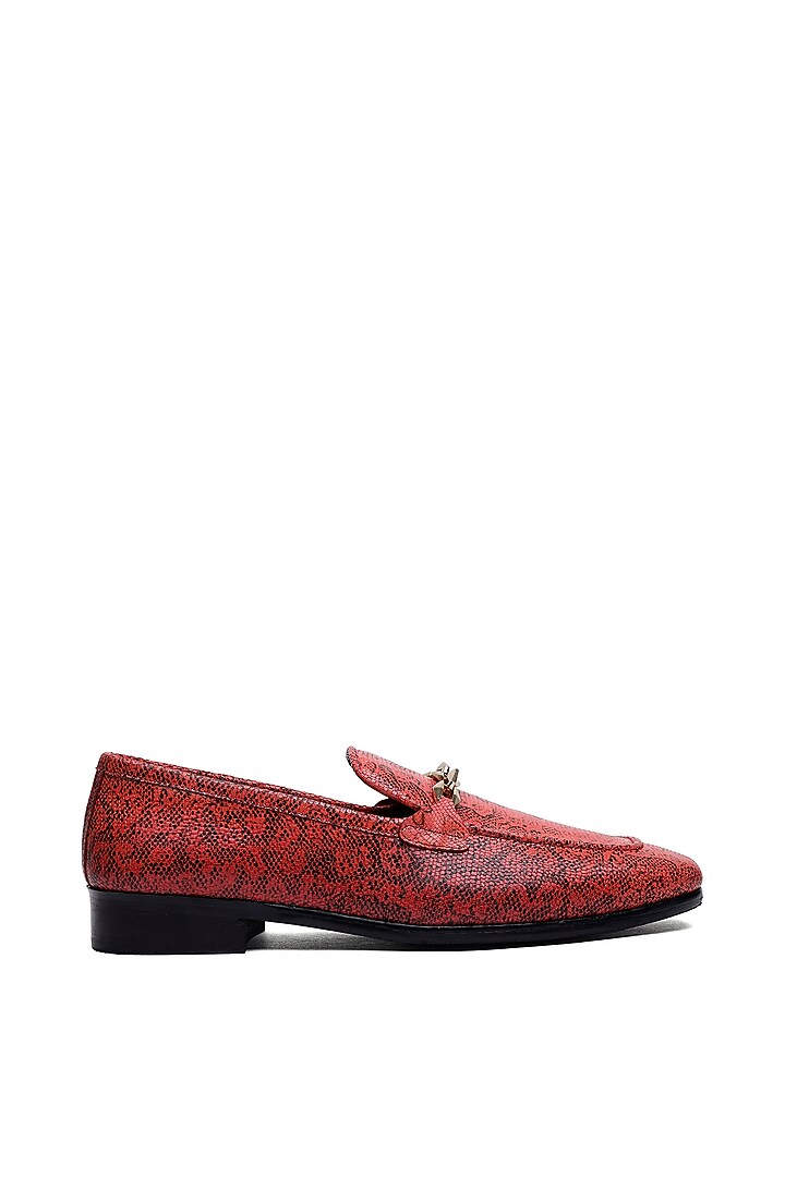 Burgundy Leather Leopard Printed Slip-On Shoes by SHUTIQ at Pernia's Pop Up Shop