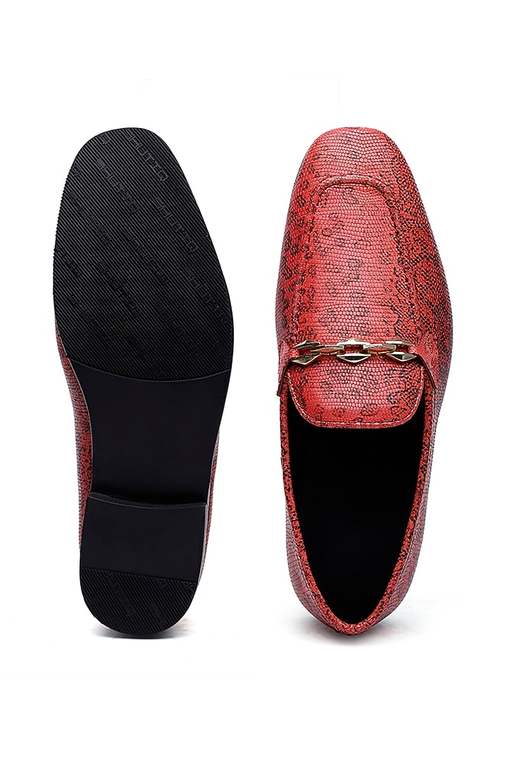 Burgundy Leather Leopard Printed Slip-On Shoes by SHUTIQ at Pernia's Pop Up Shop