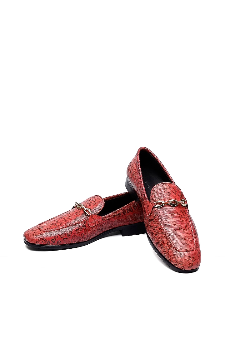 Burgundy Leather Leopard Printed Slip-On Shoes by SHUTIQ at Pernia's Pop Up Shop