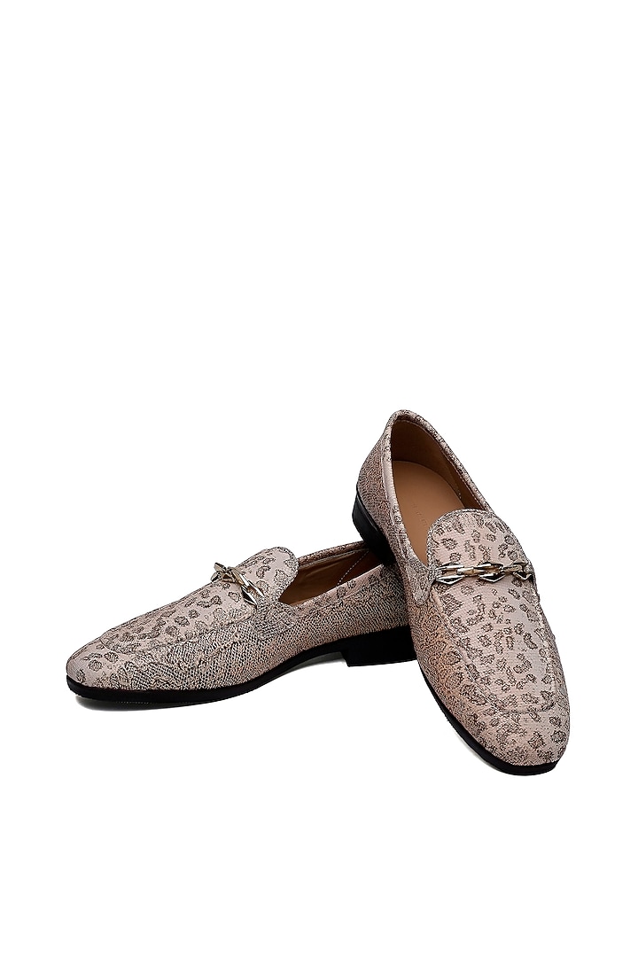 Beige Patent Leather Leopard Printed Slip-On Shoes by SHUTIQ at Pernia's Pop Up Shop