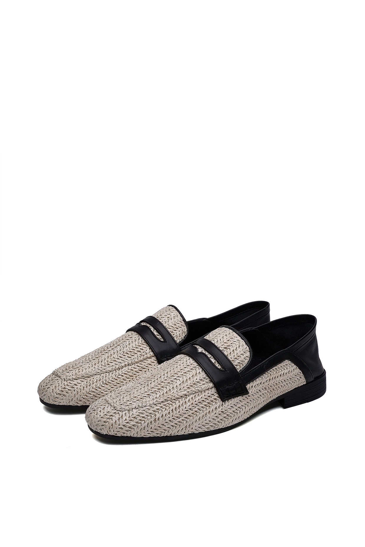Ivory Fabric Stitched T-Shaped Slip-On Shoes by SHUTIQ