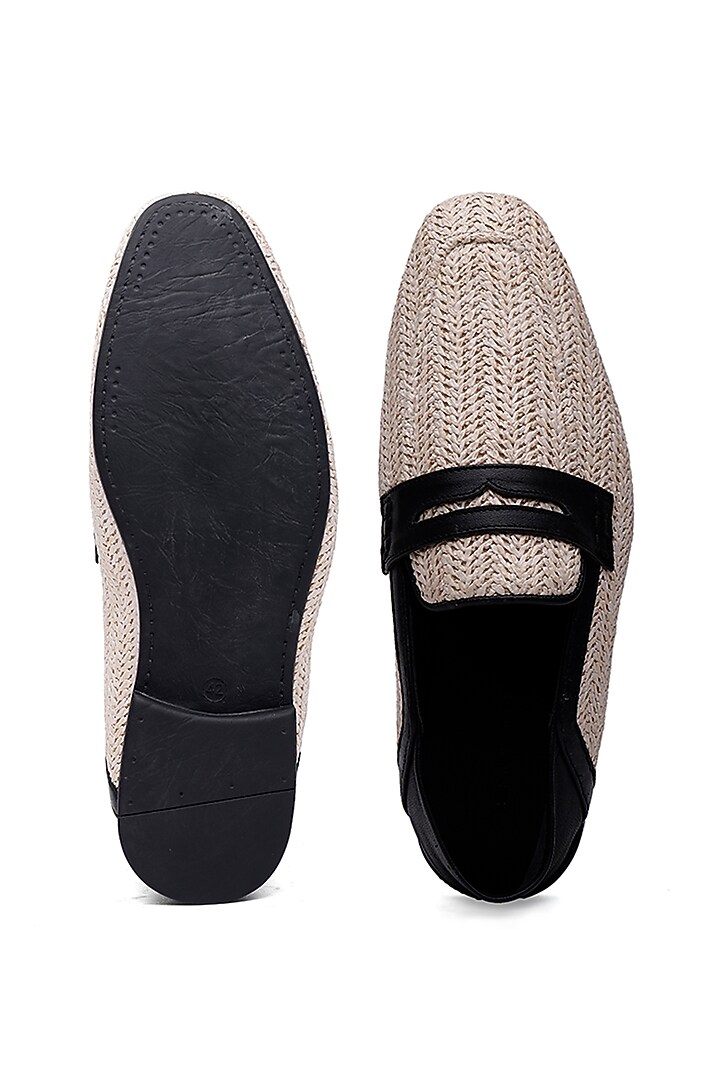 Ivory Fabric Stitched T-Shaped Slip-On Shoes by SHUTIQ at Pernia's Pop Up Shop