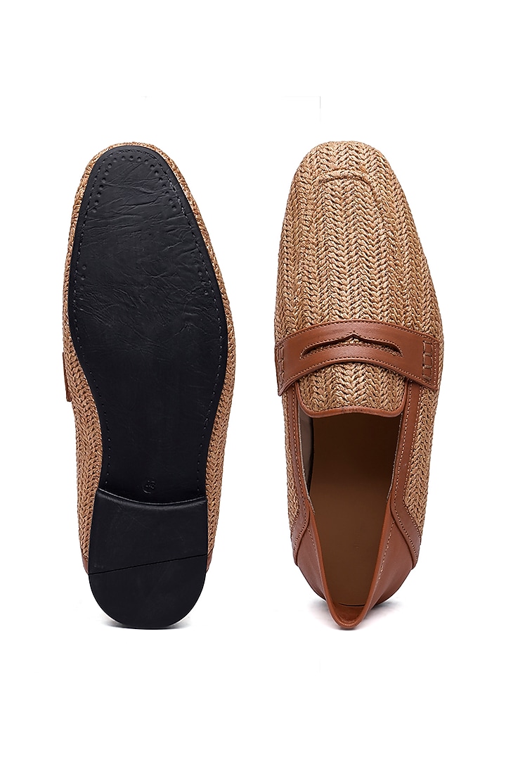 Tan Fabric T-Shaped Slip-On Shoes by SHUTIQ at Pernia's Pop Up Shop