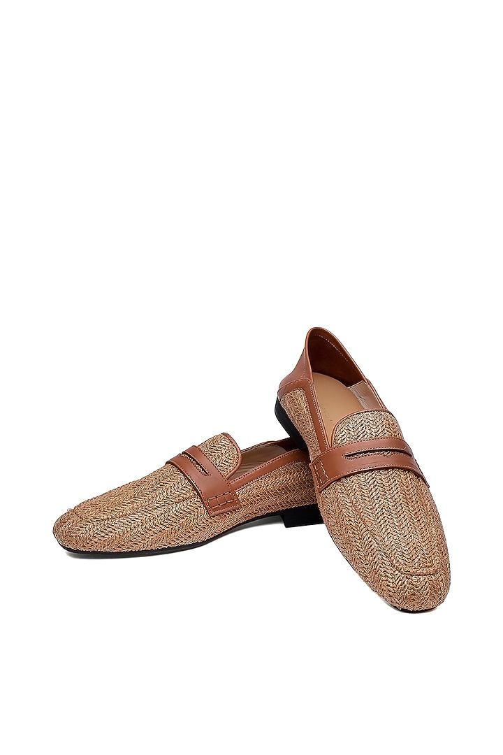 Tan Fabric T-Shaped Slip-On Shoes by SHUTIQ at Pernia's Pop Up Shop