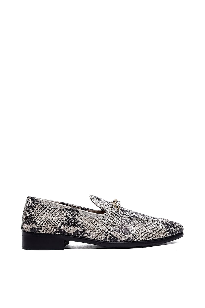 Grey Leather Leopard Printed Slip-On Shoes by SHUTIQ at Pernia's Pop Up Shop