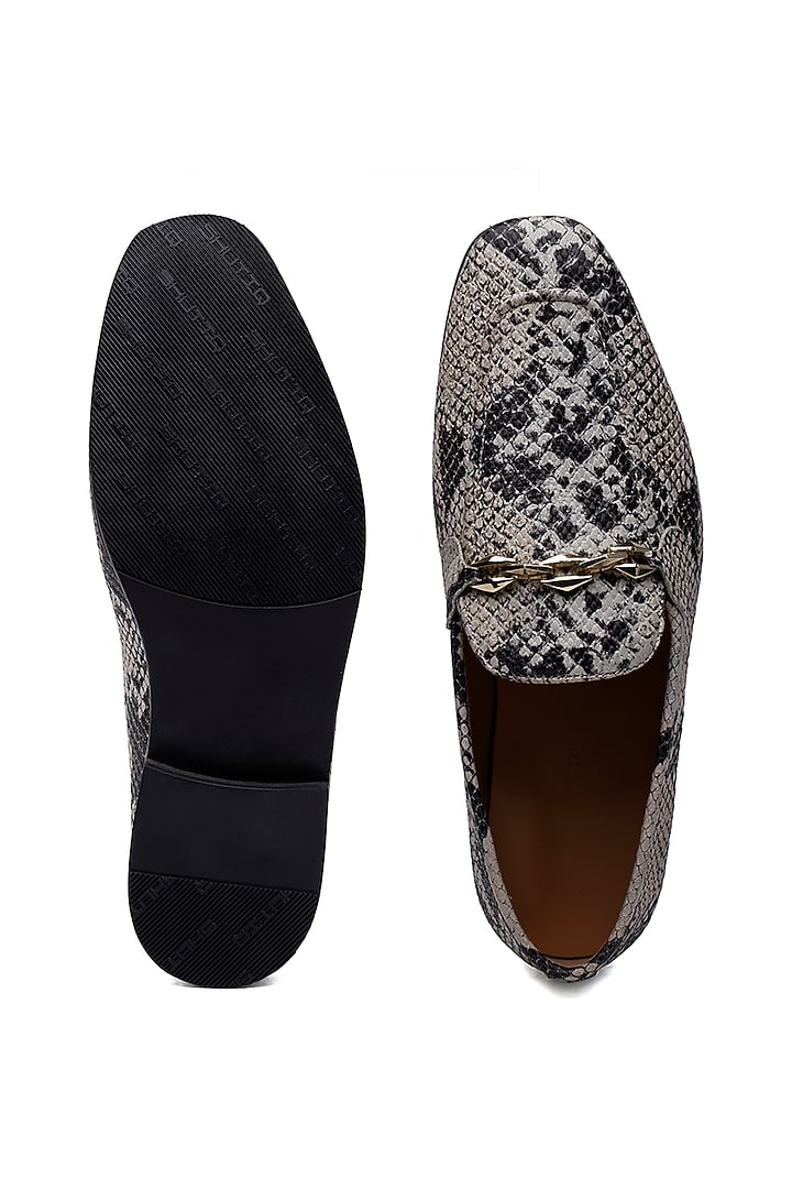 Grey Leather Leopard Printed Slip-On Shoes by SHUTIQ at Pernia's Pop Up Shop