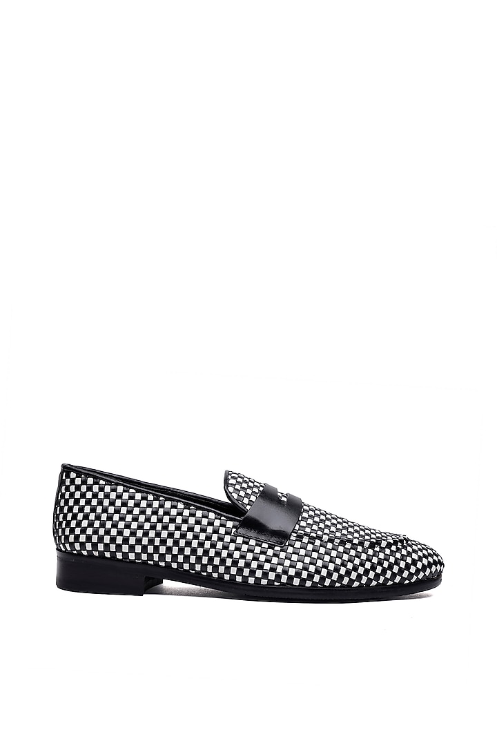 Black & White Leather Slip-On Shoes by SHUTIQ at Pernia's Pop Up Shop