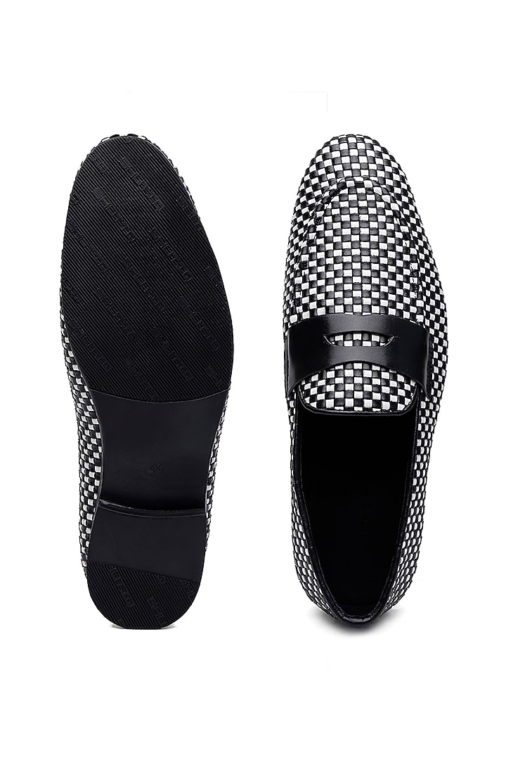 Black & White Leather Slip-On Shoes by SHUTIQ at Pernia's Pop Up Shop