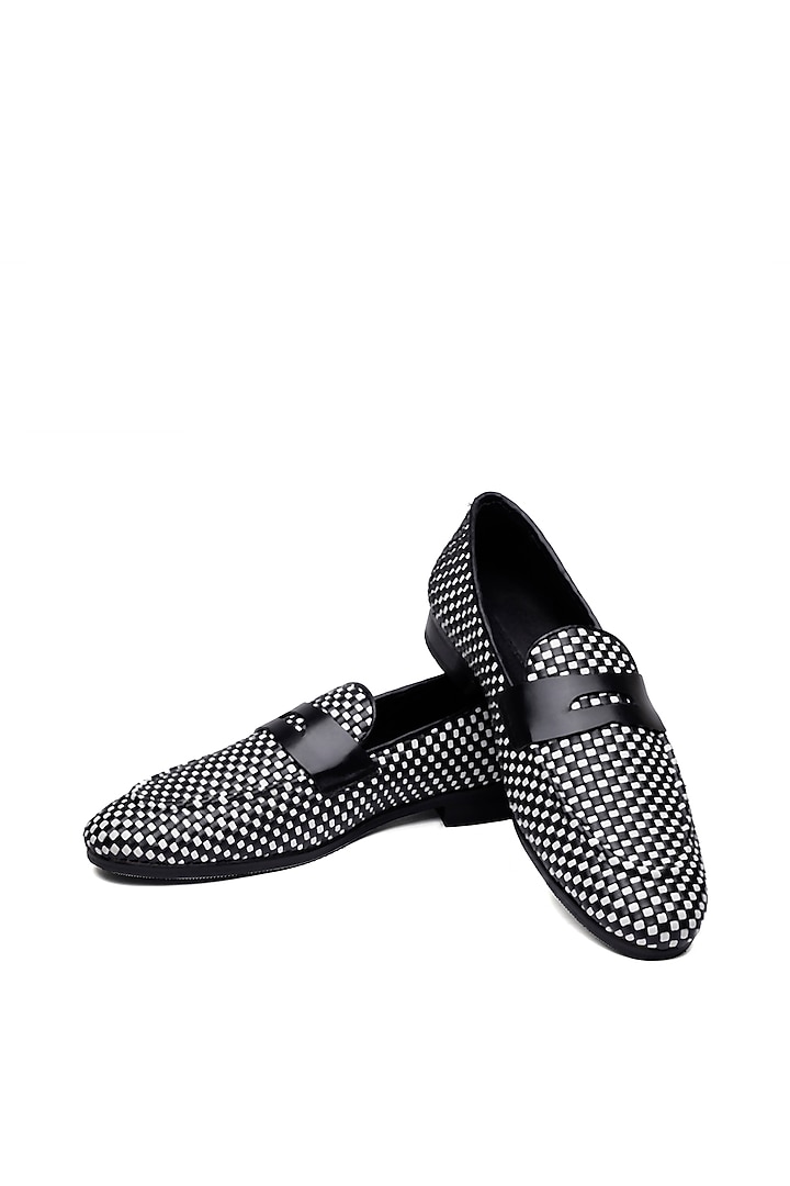 Black & White Leather Slip-On Shoes by SHUTIQ at Pernia's Pop Up Shop