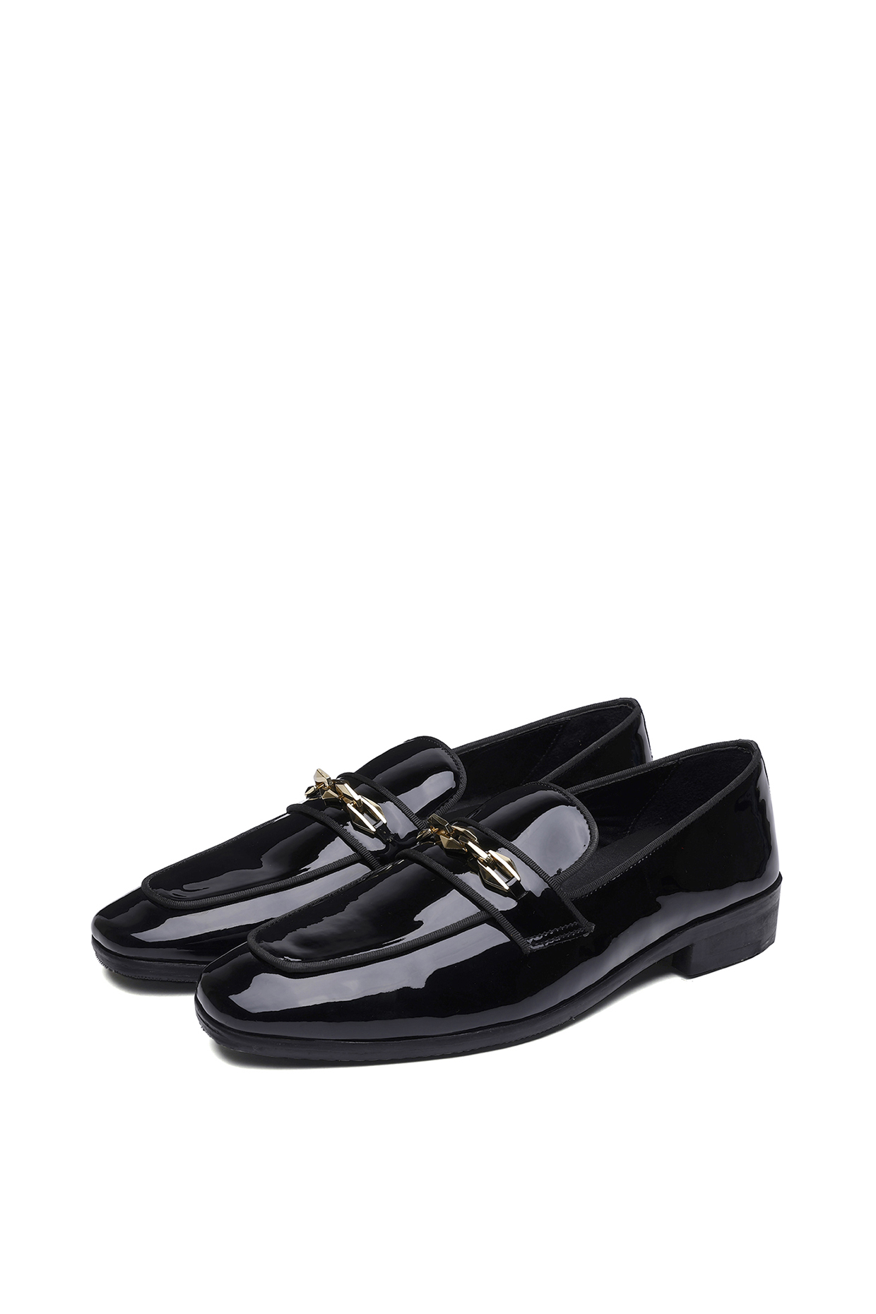 Beige Patent Leather Slip-On Shoes by SHUTIQ