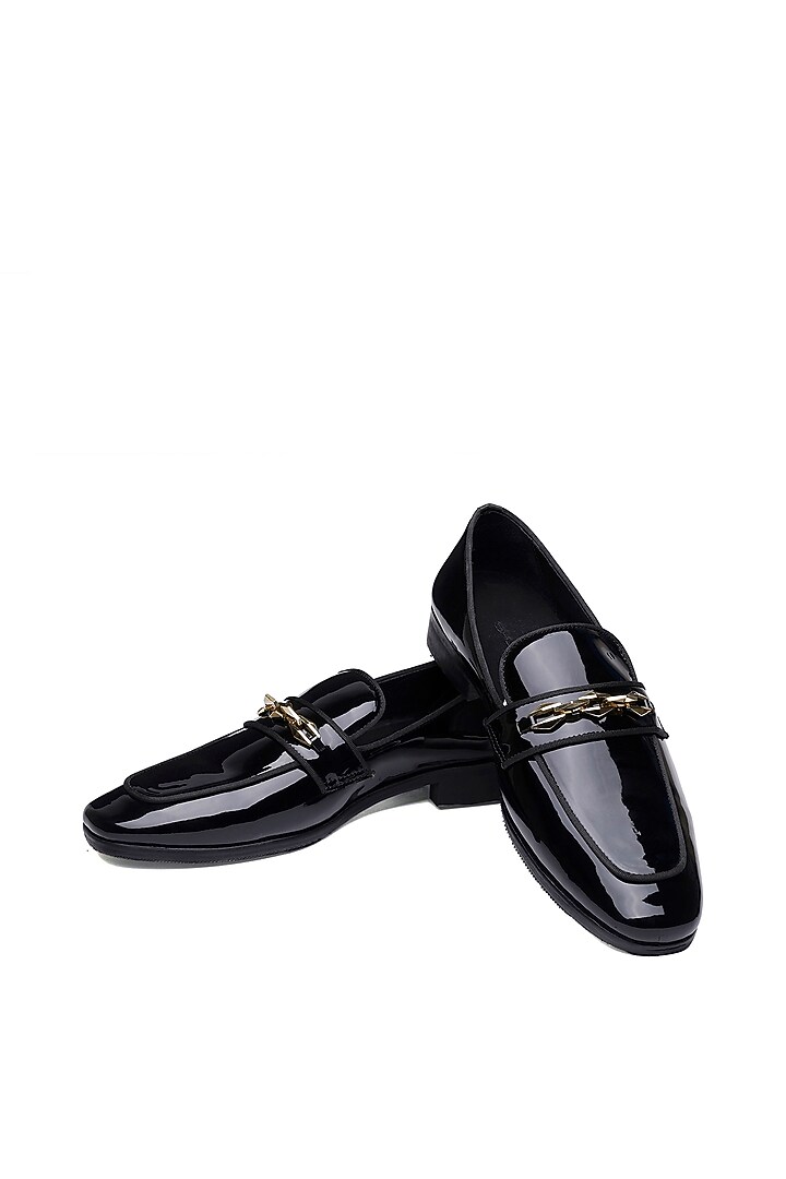 Beige Patent Leather Slip-On Shoes by SHUTIQ at Pernia's Pop Up Shop