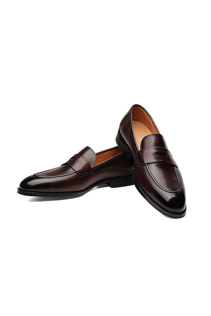 Brown Leather Penny Loafers by SHUTIQ at Pernia's Pop Up Shop