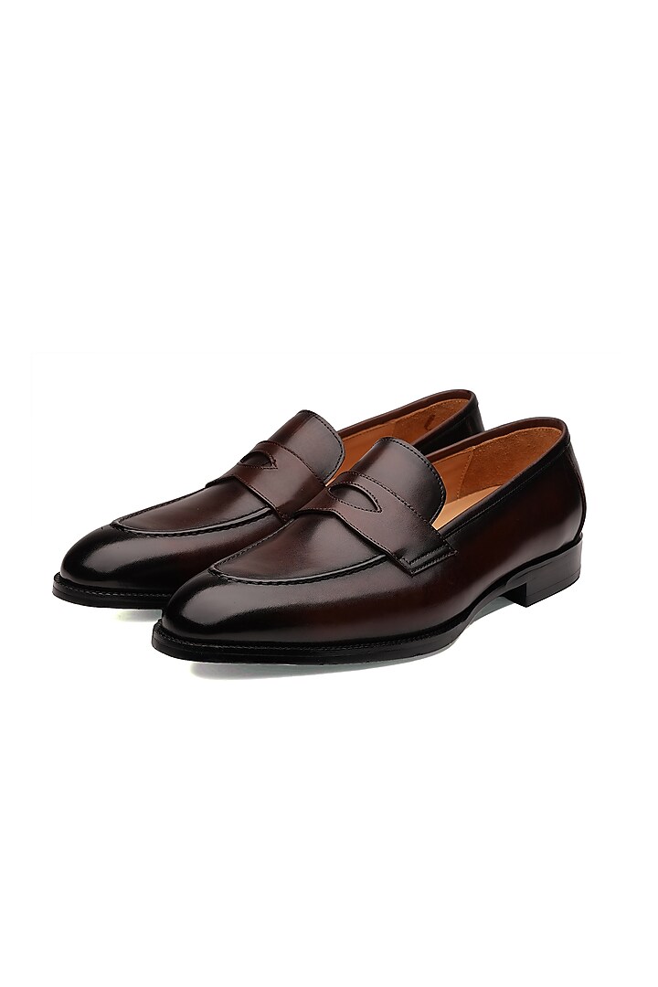 Brown Leather Penny Loafers by SHUTIQ at Pernia's Pop Up Shop