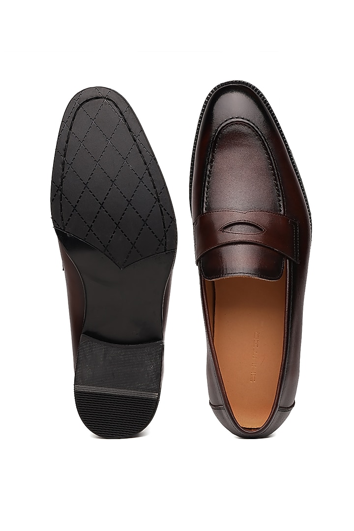 Brown Leather Penny Loafers by SHUTIQ at Pernia's Pop Up Shop