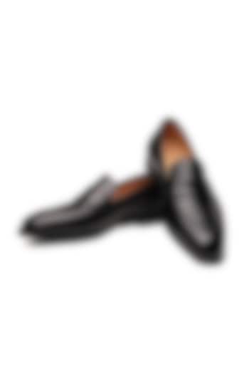 Black Leather Penny Loafers by SHUTIQ at Pernia's Pop Up Shop