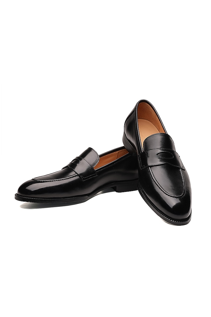 Black Leather Penny Loafers by SHUTIQ at Pernia's Pop Up Shop