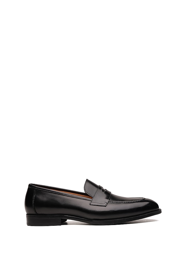 Black Leather Penny Loafers by SHUTIQ at Pernia's Pop Up Shop