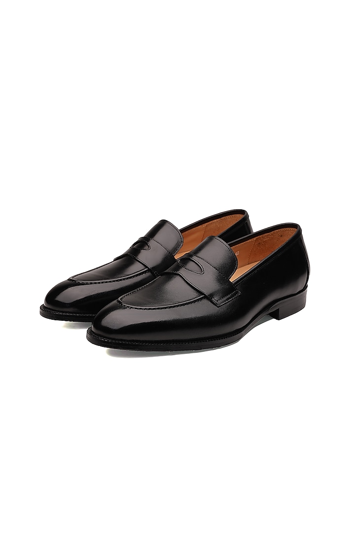 Black Leather Penny Loafers by SHUTIQ at Pernia's Pop Up Shop