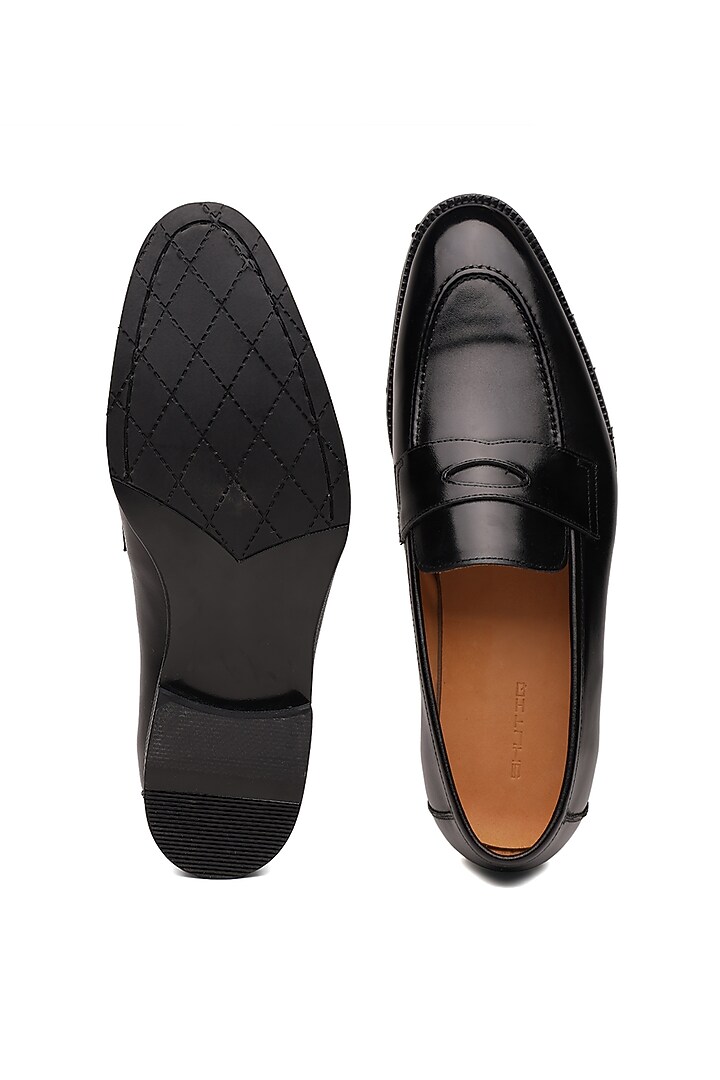 Black Leather Penny Loafers by SHUTIQ at Pernia's Pop Up Shop