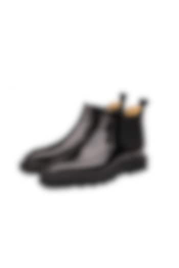 Black Leather Chelsea Boots by SHUTIQ at Pernia's Pop Up Shop