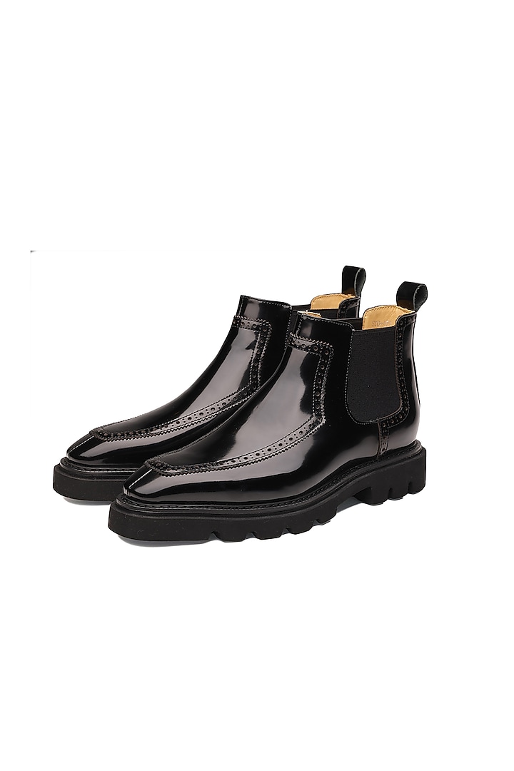 Black Leather Chelsea Boots by SHUTIQ at Pernia's Pop Up Shop