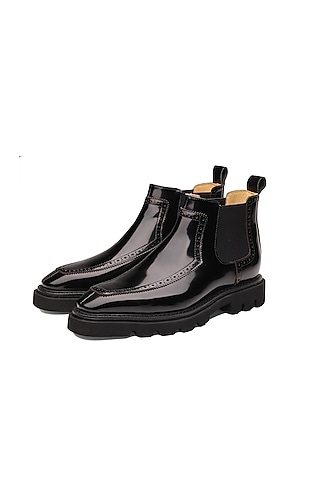 Black Leather Chelsea Boots by SHUTIQ