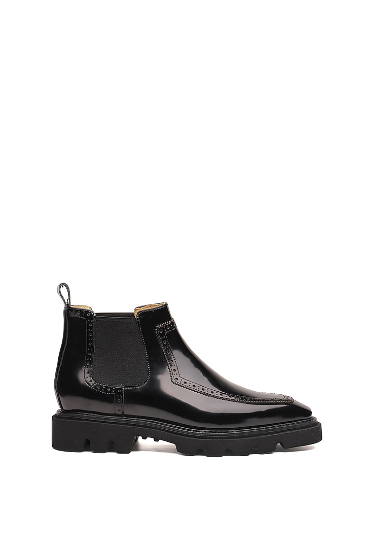 Black Leather Chelsea Boots by SHUTIQ at Pernia's Pop Up Shop