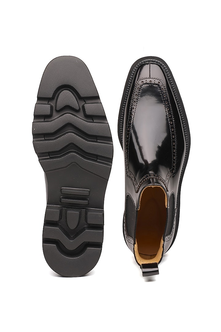 Black Leather Chelsea Boots by SHUTIQ at Pernia's Pop Up Shop