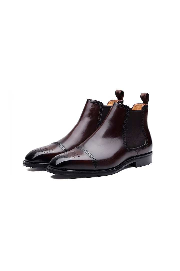 Dark Brown Leather Chelsea Boots by SHUTIQ at Pernia's Pop Up Shop