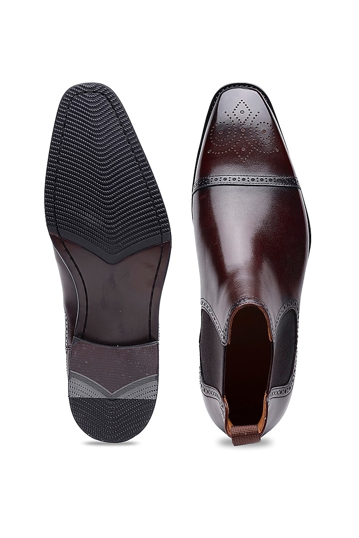 Dark Brown Leather Chelsea Boots by SHUTIQ at Pernia's Pop Up Shop