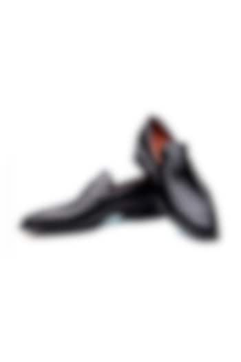 Black Leather Slip-On Shoes by SHUTIQ at Pernia's Pop Up Shop